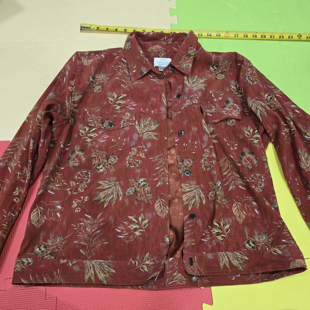 Vintage 90s Christopher & Banks Floral Leaf Jacket L‎ Autumn Fall Grandmacore